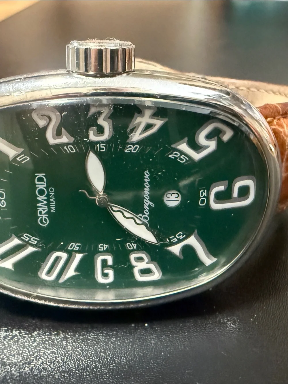 Grimoldi Milano Grotto Green Dial Men's Watch with Brown crocodile Strap